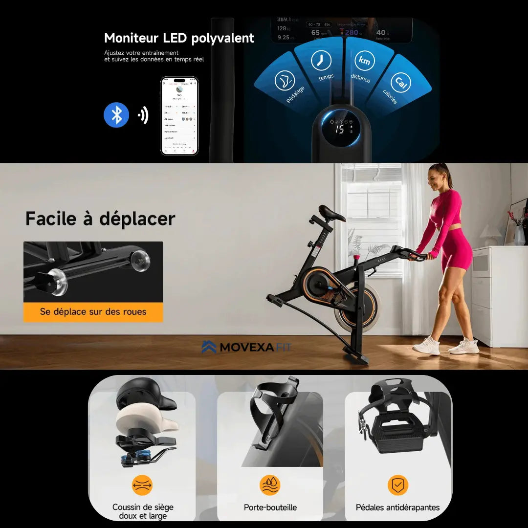 Vélo d’appartement silencieux et stable | Movexa Fit Pro